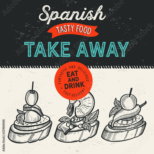 Spanish food illustrations - tapas for restaurant