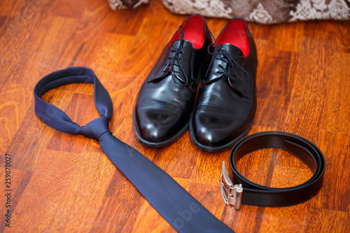 men's accessories shoes, belt, tie and cufflinks