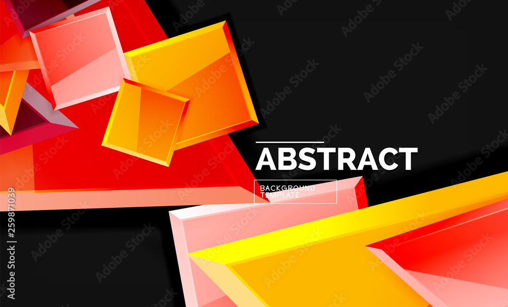 Glossy mosaic style geometric shapes - squares and triangles on black Glossy mosaic style geometric shapes - squares and triangles on black