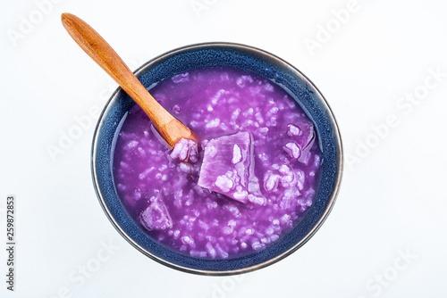 A bowl of purple yam porridge