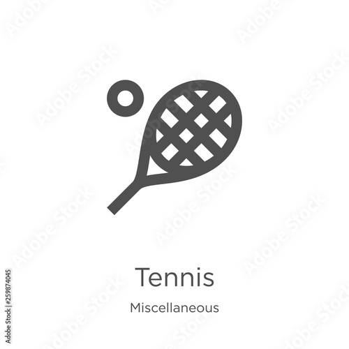 tennis icon vector from miscellaneous collection. Thin line tennis outline icon vector illustration. Outline, thin line tennis icon for website design and mobile, app development