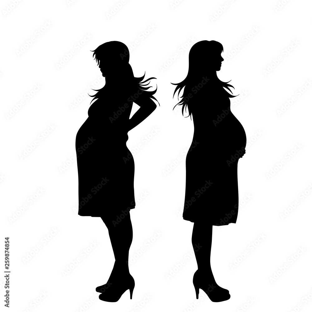 Vector silhouette of pregnant woman. Symbol of pregnancy.