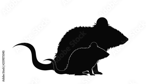 Vector silhouette of mouse´s mother with baby mouse. Symbol of animal.