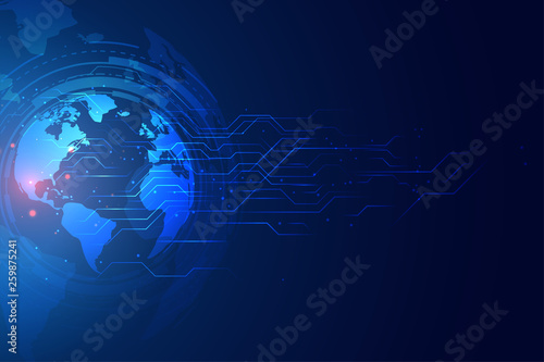 digital global technology banner with circuit diagram