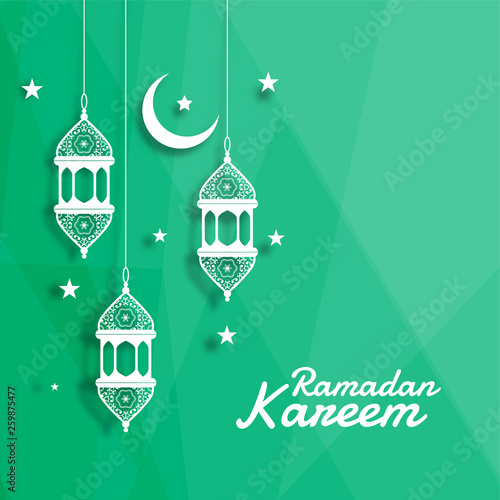 decorative islamic lantern with moon and star background