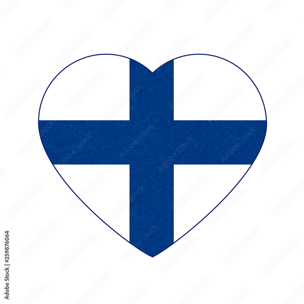 Fototapeta premium Flag of Finland in heart shape, Scandinavian northern country, isolated Finnish banner with scratched texture, grunge.