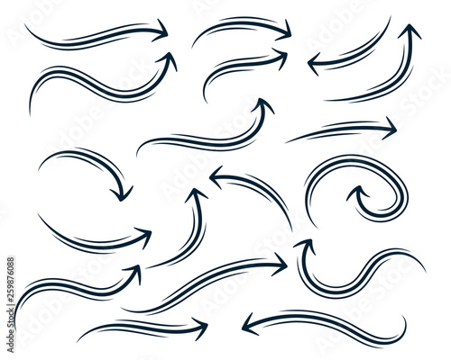 hand drawn abstract curvy arrow set