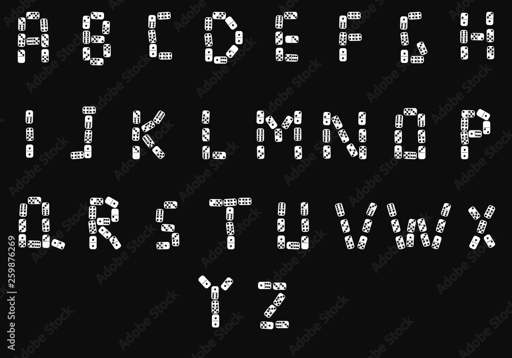 English alphabet made from domino bones.Isolated on black