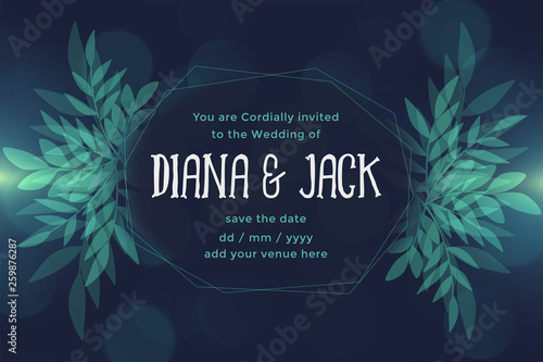 abstract leaves style dark wedding card design