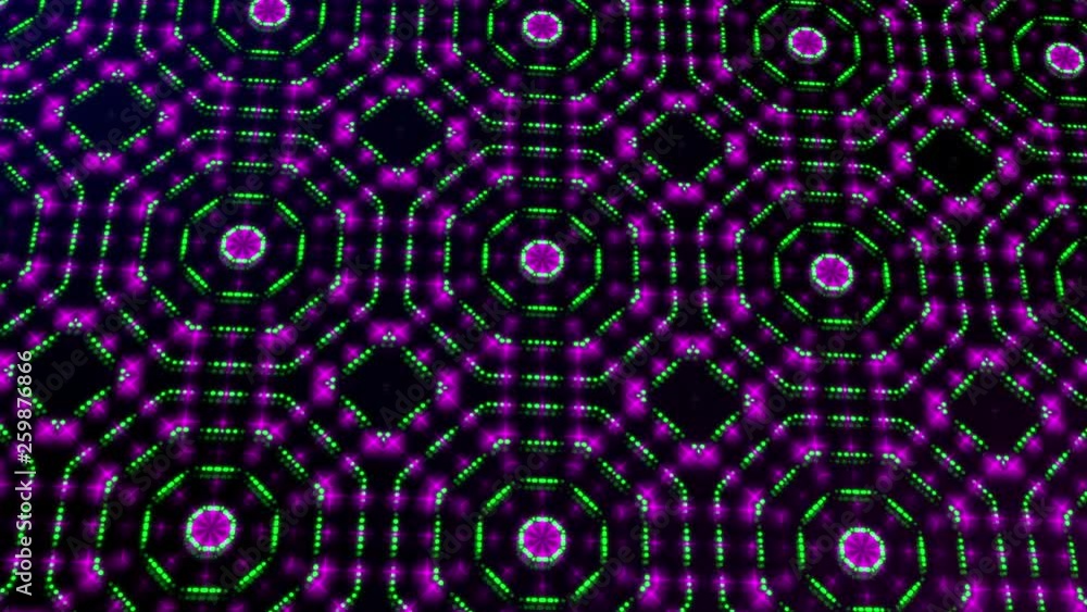 Animated light shinning green and pink dots and stars geometrical shapes. Bright shinning colored dots and stars with 3D camera movement. Abstract background with neon and stars and dots effect Animated light shinning green and pink dots and stars geometrical shapes. Bright shinning colored dots and stars with 3D camera movement. Abstract background with neon and stars and dots effect