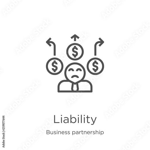 liability icon vector from business partnership collection. Thin line liability outline icon vector illustration. Outline, thin line liability icon for website design and mobile, app development
