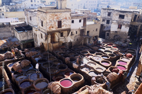 view of medina tannery of fes morocco