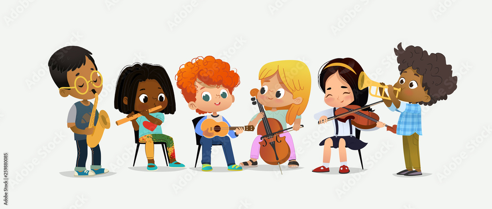 Children Orchestra Kids Play Various Music Instrument Children Orchestra Kids Play Various Music Instrument