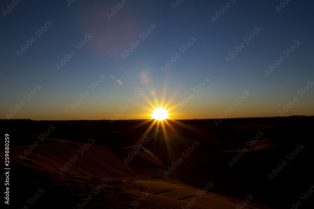 sunset in the desert Erg Chebbi morocco