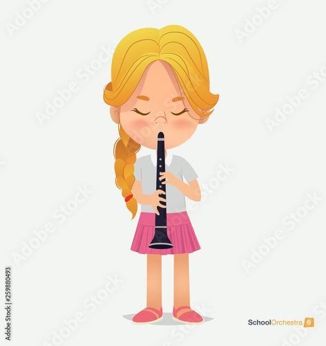 Blonde Girl Tress in Pink Skirt Play on Trumpet