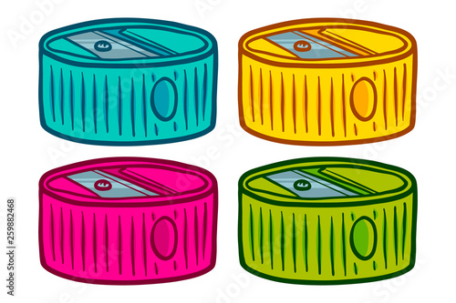 Hand Drawn Round Sharpener icon set. Doodle set of sharpener vector icons for web design isolated on white background