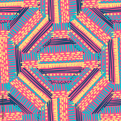 Abstract Ikat and boho style handcraft fabric pattern. Traditional Ethnic design for clothing and textile background, carpet or wallpaper