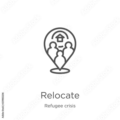 relocate icon vector from refugee crisis collection. Thin line relocate outline icon vector illustration. Outline, thin line relocate icon for website design and mobile, app development