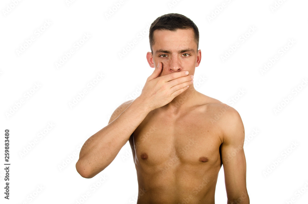 Fototapeta premium Keep silence. Young attractive guy.