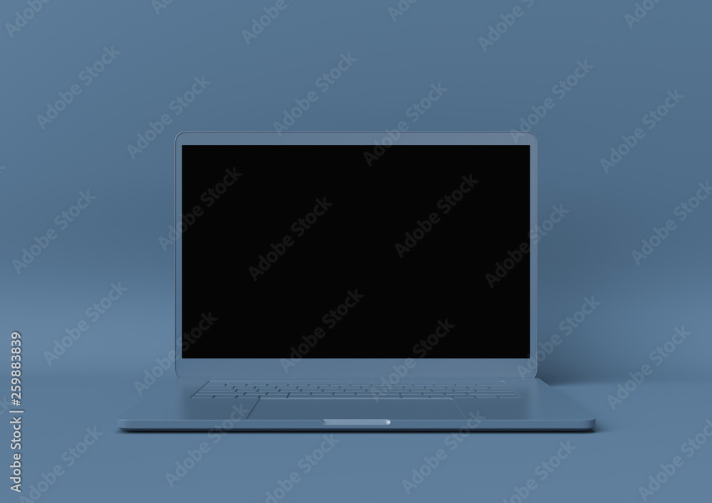 minimal idea concept, Laptop mock-up with blank display on blue background. 3d render. minimal idea concept, Laptop mock-up with blank display on blue background. 3d render.
