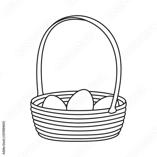 Line art black and white wicker basket of eggs