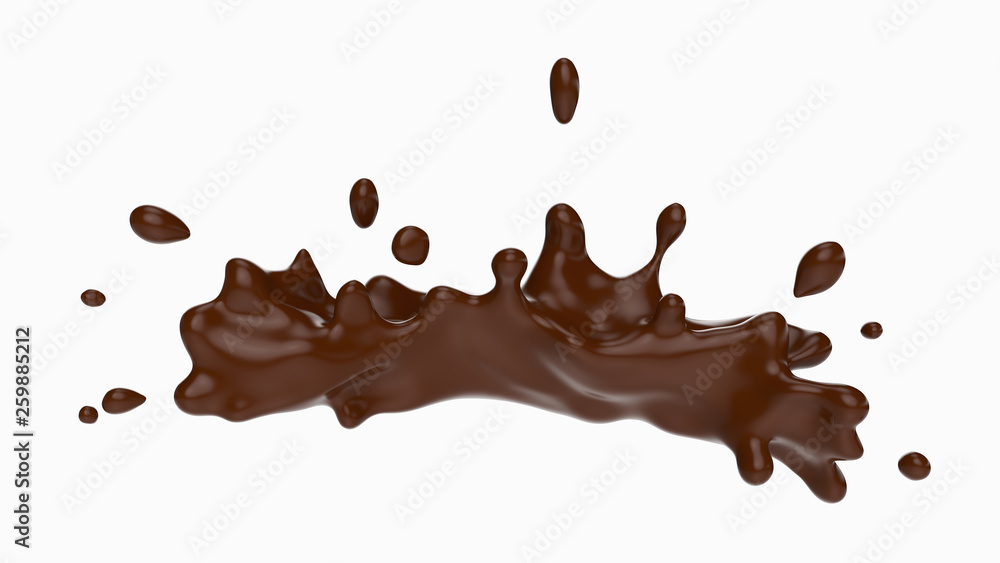 A splash of chocolate. 3d rendering, 3d illustration. A splash of chocolate. 3d rendering, 3d illustration.