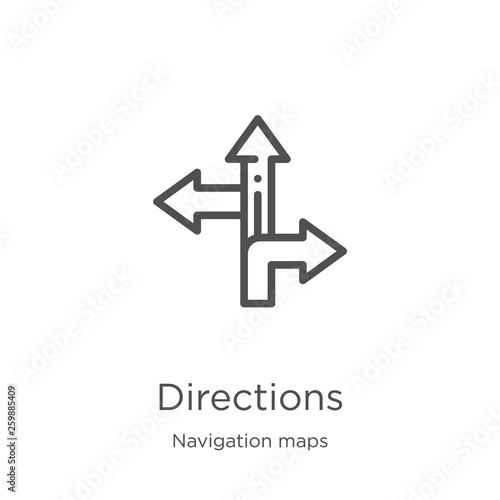 directions icon vector from navigation maps collection. Thin line directions outline icon vector illustration. Outline, thin line directions icon for website design and mobile, app development