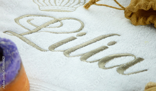 Canvas Print text & letters embroidered on towels