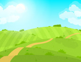 Cartoon Summer Green Field and Road. Vector
