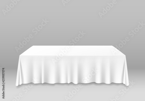 Realistic Detailed 3d White Blank Table with Tablecloth Template Mockup. Vector