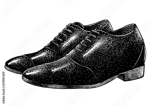 Elegant shoes illustration, drawing, engraving, ink, line art, vector