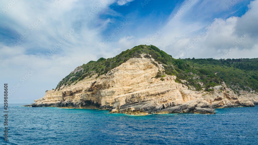 Corfu, Paxos Island Coast, high cliffs by the sea.