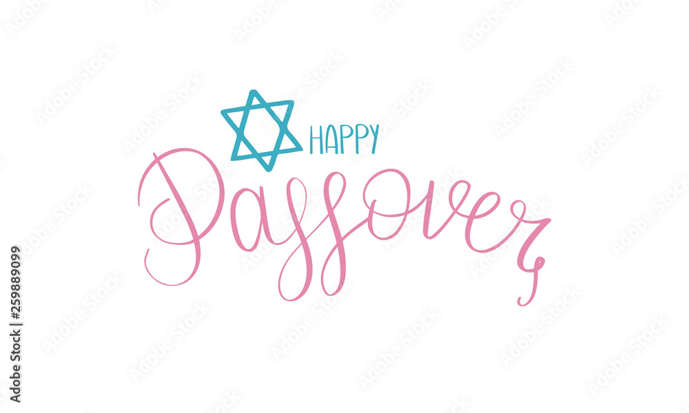 Happy Passover handwritten lettering. Also Pesach. Jewish holiday. Poster, postcard, greeting card, invitation, banner or background. Vector illustration