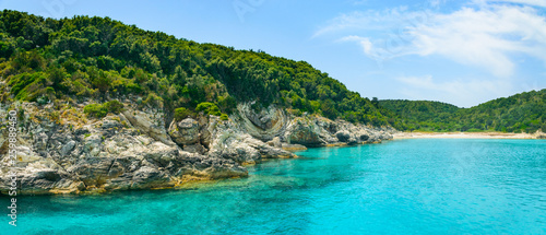 Fototapeta Naklejka Na Ścianę i Meble -  Corfu, Paxos Coast, high cliffs over the blue sea.