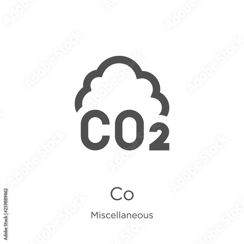 co icon vector from miscellaneous collection. Thin line co outline icon vector illustration. Outline, thin line co icon for website design and mobile, app development