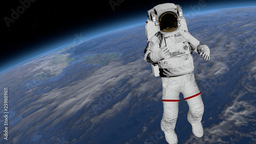 Astronaut Spacewalk, Astronaut shows thumbs up in the open space.Elements of this image furnished by NASA. 3D rendering