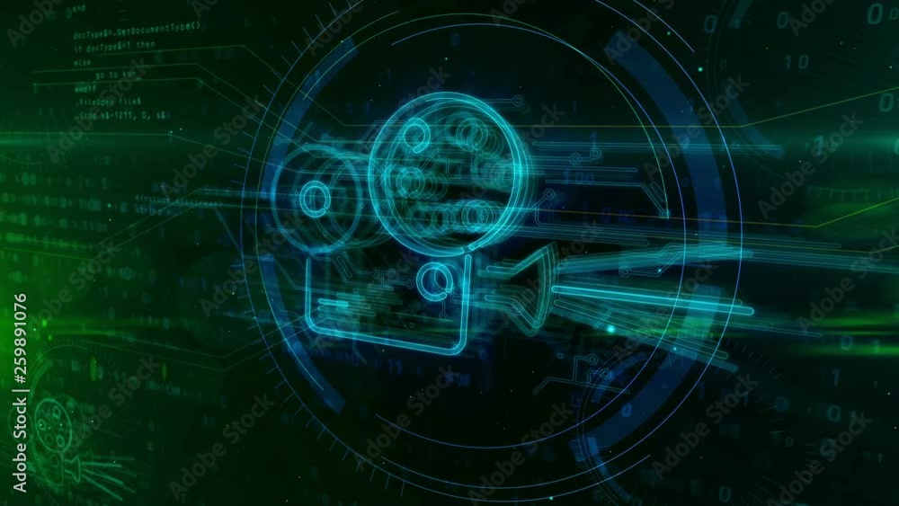 Retro movie projector hologram on digital background 3D animation. TV broadcasting, player, private cinema, streaming, 5G and internet transmission abstract concept. Retro movie projector hologram on digital background 3D animation. TV broadcasting, player, private cinema, streaming, 5G and internet transmission abstract concept.