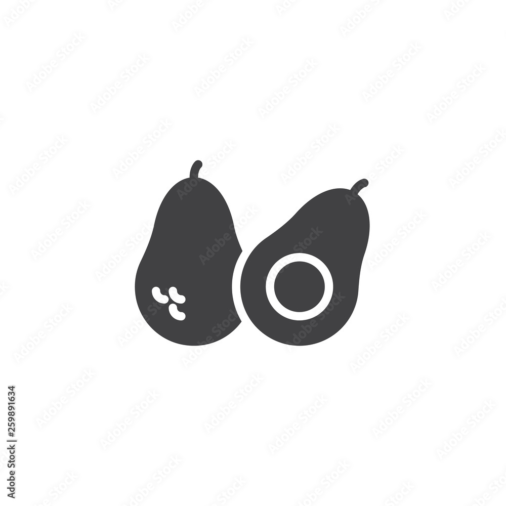 Whole avocado fruit and halves vector icon. filled flat sign for mobile concept and web design. Avocado glyph icon. Healthy food symbol, logo illustration. Pixel perfect vector graphics Whole avocado fruit and halves vector icon. filled flat sign for mobile concept and web design. Avocado glyph icon. Healthy food symbol, logo illustration. Pixel perfect vector graphics