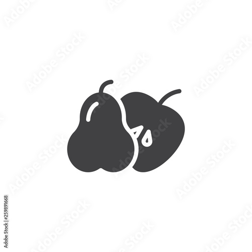 Pear whole and cut apple vector icon. filled flat sign for mobile concept and web design. Apple half and pear glyph icon. Healthy fruits symbol, logo illustration. Pixel perfect vector graphics