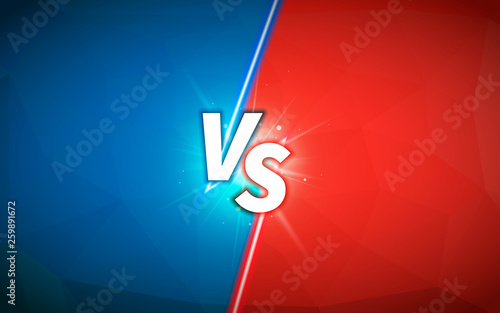 Versus screen design template, battle headline for red and blue teams