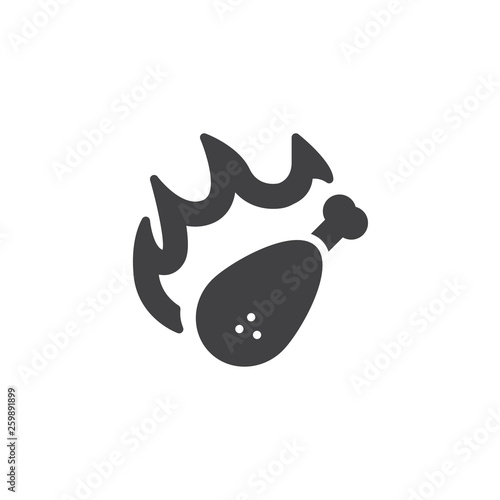 Spicy chicken leg vector icon. filled flat sign for mobile concept and web design. Hot fried chicken drumstick glyph icon. Fast food symbol, logo illustration. Pixel perfect vector graphics