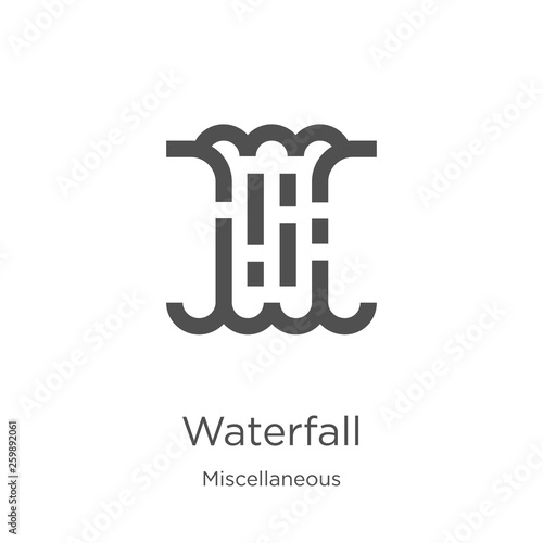 waterfall icon vector from miscellaneous collection. Thin line waterfall outline icon vector illustration. Outline, thin line waterfall icon for website design and mobile, app development
