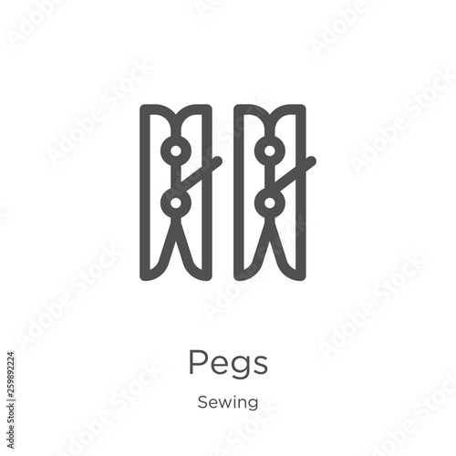 pegs icon vector from sewing collection. Thin line pegs outline icon vector illustration. Outline, thin line pegs icon for website design and mobile, app development