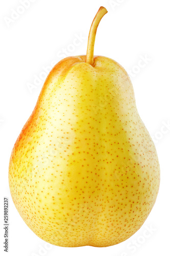 One red yellow pear fruits isolated on white background with clipping path. Full depth of field.