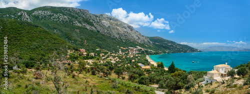 Corfu, panorama on a picturesque mountain landscape with blue bays. © Castigatio