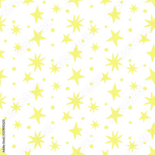 Vector seamless pattern with stars on a white background. Cosmos theme.