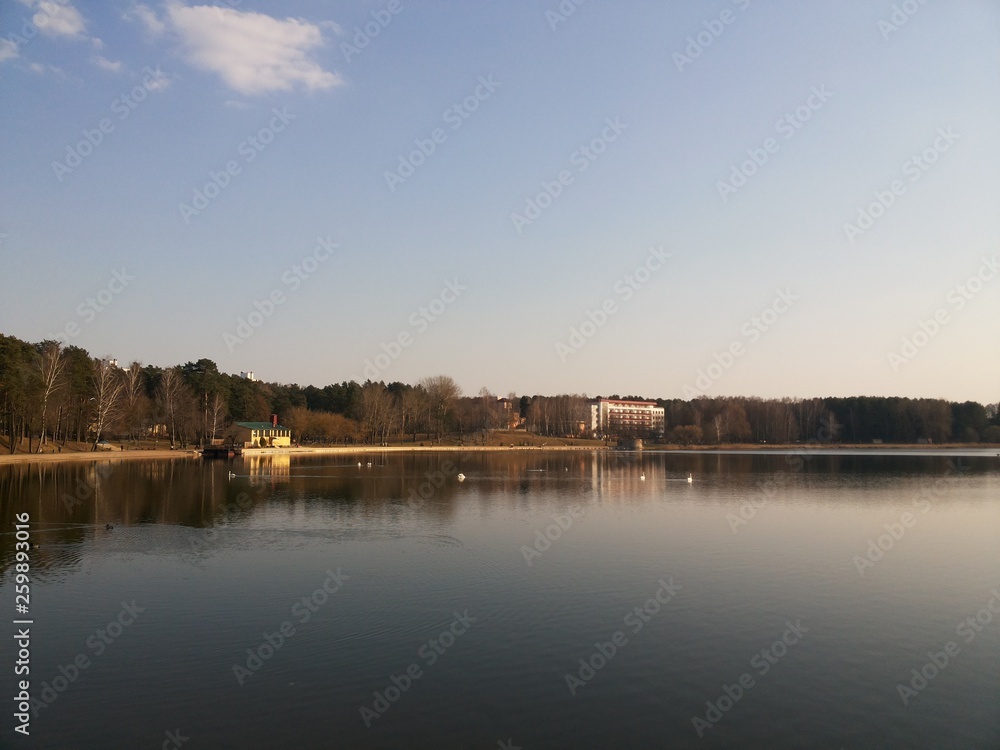 calm lake at sanatorium in blelarus