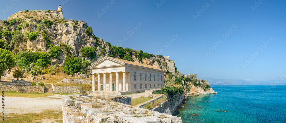 Corfu, Kerkyra Saint George Church inside the old fortress on the seashore. - obrazy, fototapety, plakaty 