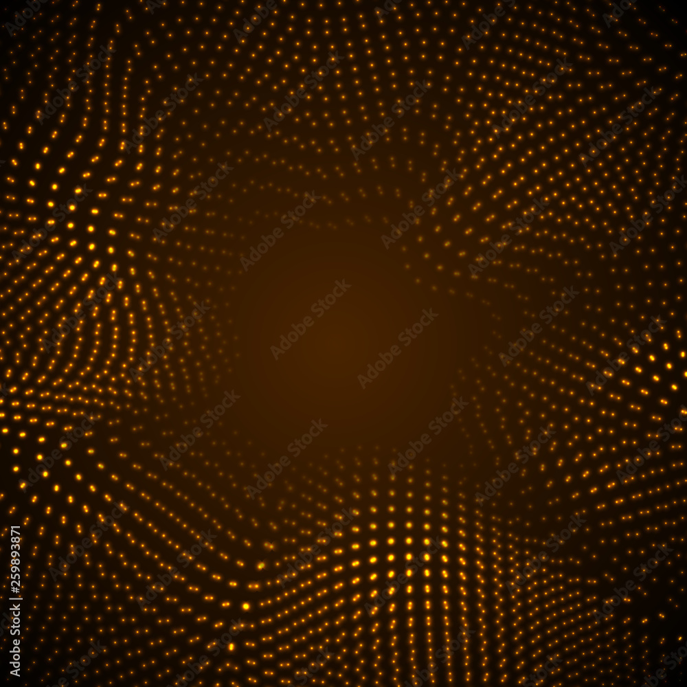 Abstract futuristic orange wavy dotted lines background