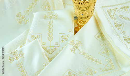 royal golden embroidery on white towel © soufiane